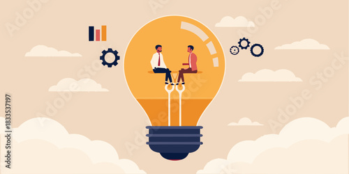 Businessmen in a lightbulb collaboration innovation and creative problem solving