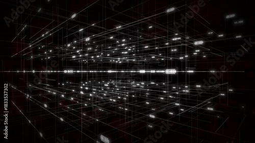 colorful moving lines in cyberspace with randomly moving binary code hi tech design dark technology background