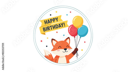 A cheerful illustration for birthday celebration featuring a fox and balloons