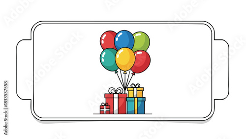 Colorful Balloons and Gifts Illustration for Celebrations on a White Tray