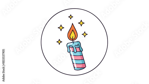 Celebration Candle Icon Design with Flickering Flame and Sparkling Stars