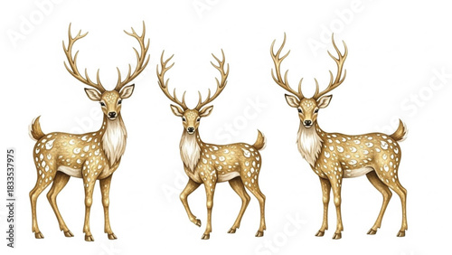 Watercolor Deer Trio Illustration, Cute Woodland Stag Clipart, Hand-Painted Forest Wildlife Art