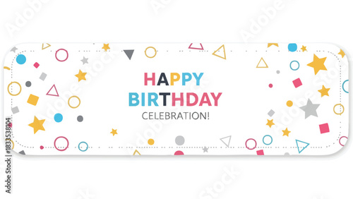 Festive Happy Birthday Celebration Banner with Geometric Shapes
