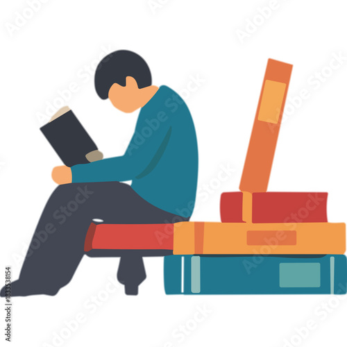 Person In Teal Sweater Reading A Book While Sitting Next To Stack Of Books On A Red Bench