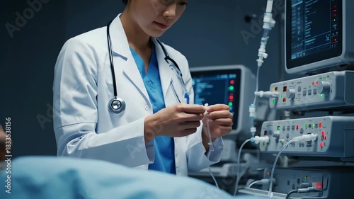 Indian Doctor Prepares Anesthesia for Patient in Operating Room