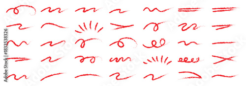 Hand drawn underline set. Marker brush strokes collection. Rough charcoal strokes. Collection of vector grunge brushes. Vector horizontal chalk lines drawn by hand.