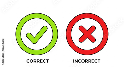  checkmark indicating correctness and a red cross signifying incorrectness