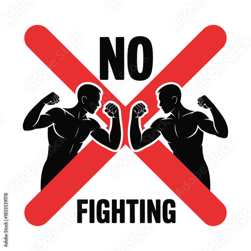 No fighting symbol with silhouetted fighters and red x