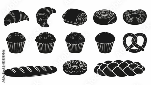 Delicious Assortment of Freshly Baked Pastries and Breads Silhouettes.