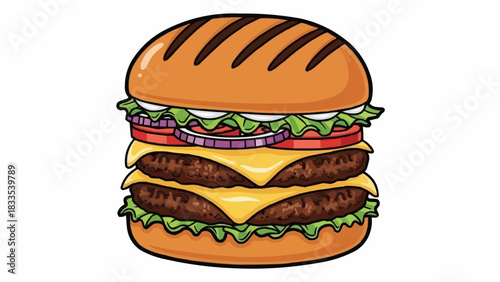 Delicious Double Cheeseburger with Fresh Toppings Illustration.