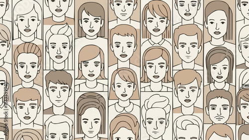 Diverse Crowd of People - A Detailed Illustration of Faces.