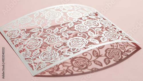 Laser cut roses invitation card on pink