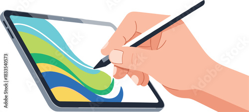 Hand Drawing Abstract Design on Digital Tablet with Stylus