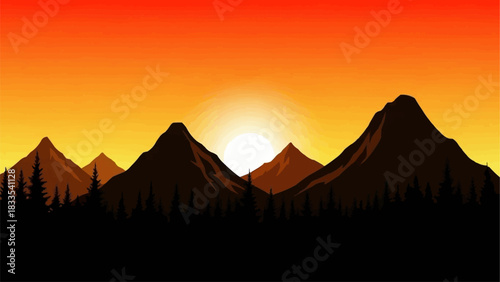 Majestic Mountain Silhouettes Against a Vibrant Sunset Sky.