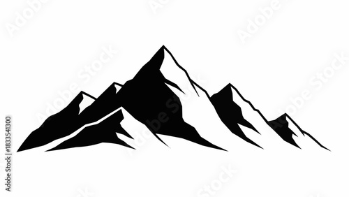 Black and white mountain range silhouette vector illustration.