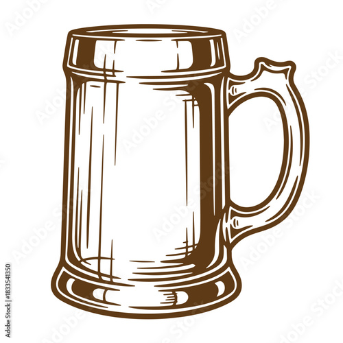 Hand drawn illustration of a classic beer stein in vintage sketch style perfect for designs