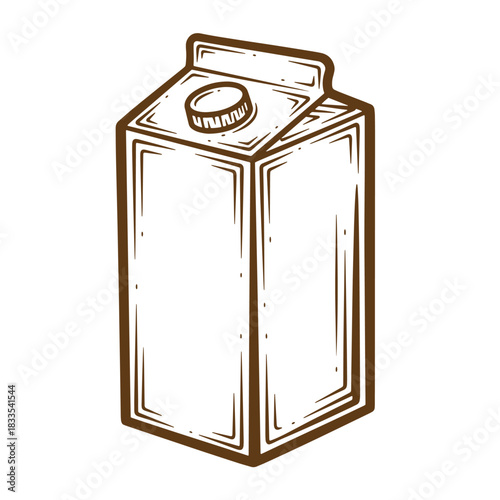 Hand drawn illustration of a milk carton in sketch vintage style isolated on white