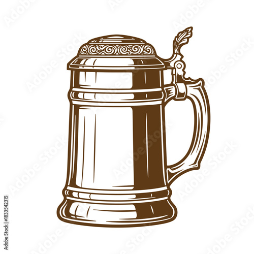 Intricate sketch vintage illustration of a german beer stein with detailed decorations