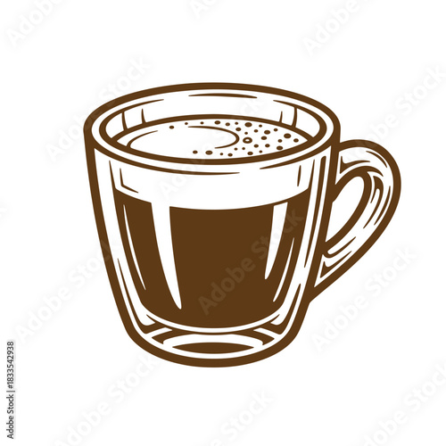 Vector illustration of a coffee cup filled with delicious dark roasted coffee vintage sketch