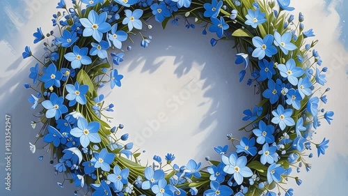 風に揺れる花のリース　AI生成素材