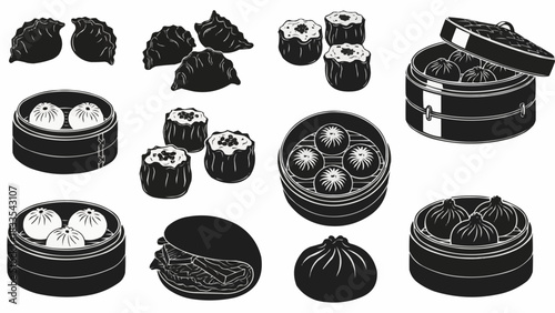 Monochrome Dim Sum Delights - A Culinary Collection of Asian Dumplings.