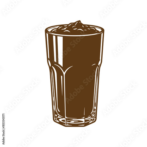 Vector illustration of a refreshing chocolate milkshake served in a tall glass vintage sketch