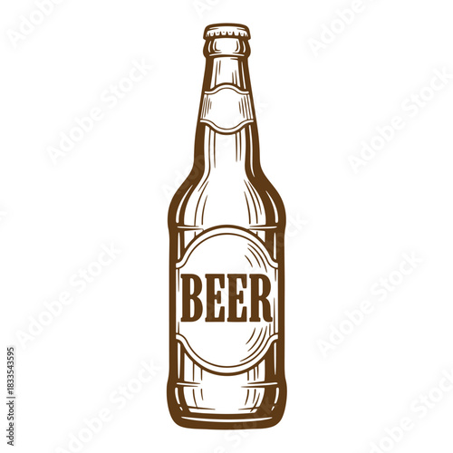 Vintage sketch illustration of a beer bottle with the word beer on a white background