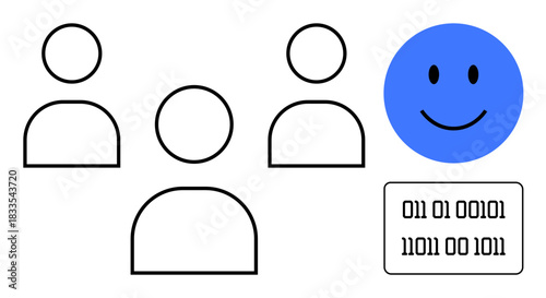 Digital identity concept. Digital identity ed by binary code and abstract people symbols. Digital identity highlights online personalization and data authenticity. For tech, communication, AI