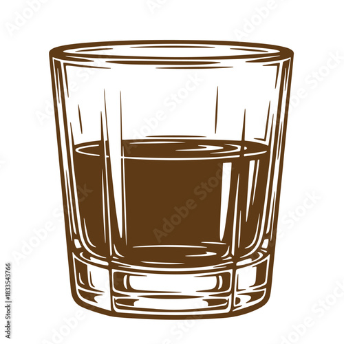 Vintage sketch illustration of a glass filled with brown liquid or drink isolated