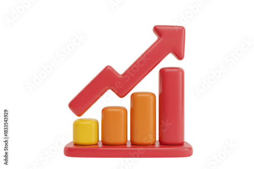 3d bar chart with red arrow showing growth and success