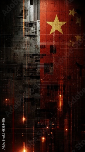 A digital artwork featuring the Chinese flag integrated with circuit patterns, symbolizing technology and national identity.