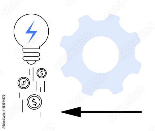 Energy efficiency concept. Energy efficiency ed by light bulb generating coins and gear innovation. Energy saving and cost-effective solutions. For finance, technology, and sustainability
