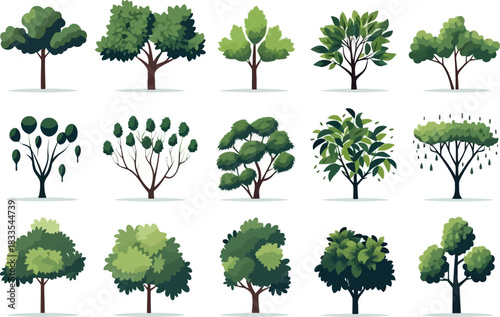 garden trees setstic animat isolated