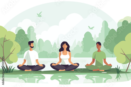 Group Meditation Session in a Serene Park Settingve isolated