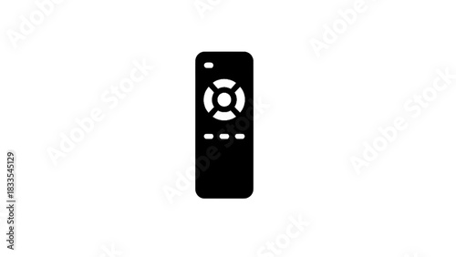 Vector illustration of black silhouette icon of a television remote control with navigation buttons isolated on transparent background