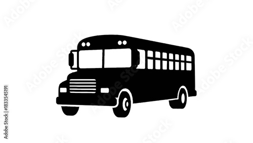 Vector illustration of black silhouette icon of a classic school bus isolated on transparent background for transportation concept