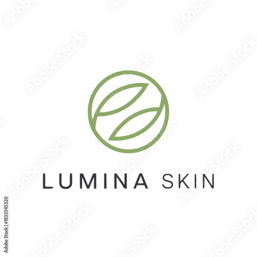 Lumina Skin Logo - Green Circle with Two Leaves, Minimalist Design for Skincare Brand.