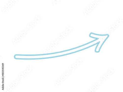 Abstract glowing blue neon arrow pointing upwards and to the right