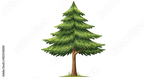 A vibrant vector illustration of a detailed evergreen tree, perfectly isolated on a clean white background, ideal for various design projects and visual communication needs.