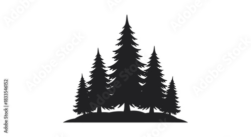 A silhouetted vector illustration depicts a group of evergreen trees, rendered in a minimalist style, perfect for use in various design projects and applications, showcasing nature's beauty.