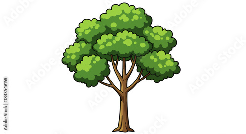 A vibrant vector illustration depicts a lush, green tree with a sturdy brown trunk, perfect for adding a touch of nature to any design project or presentation.