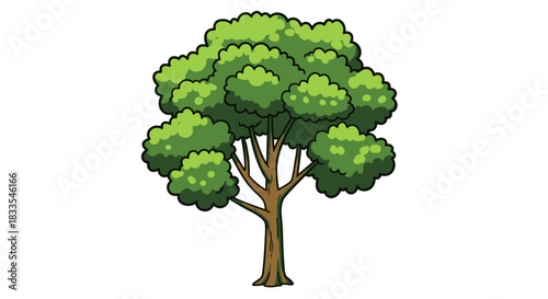 Isolated vector illustration of a lush green tree with a full canopy and sturdy trunk, providing a nature-inspired element for graphic design projects.
