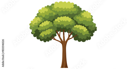 Isolated vector illustration of a lush green tree with a brown trunk, presented in a clean and simple style, perfect for graphic design projects and nature-themed visuals.