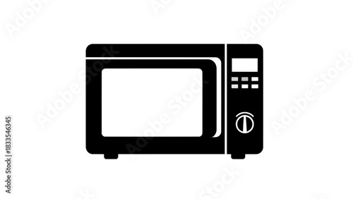 Vector illustration of black and white simple icon of a microwave oven for cooking and heating food isolated on transparent background
