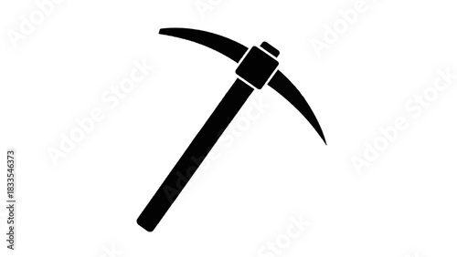Vector illustration of black silhouette icon of a pickaxe tool for mining, digging, or construction isolated on transparent background