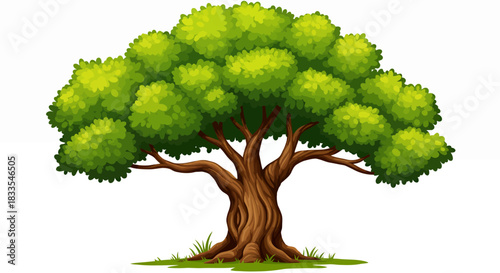 A vibrant, digitally rendered vector illustration of a lush, green tree with a thick trunk and full canopy, perfect for design projects and environmental themes on a transparent background.