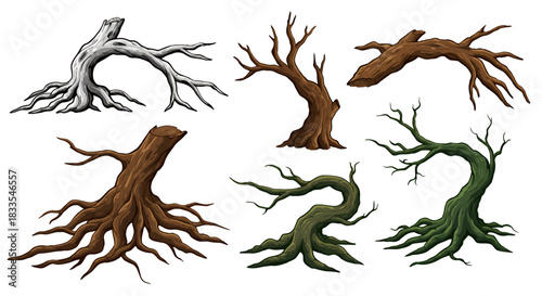 A collection of stylized tree illustrations in vector format, perfect for graphic design projects and adding a touch of nature to various creative endeavors.