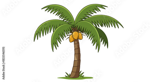 A vibrant cartoon illustration of a tropical palm tree with coconuts, presented in a vector format, perfect for design projects and adding a touch of nature's beauty to any creative endeavor.