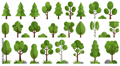A vibrant collection of vector trees in various shapes and sizes, perfect for illustrating nature, landscapes, and environmental themes, available in a convenient PNG format.