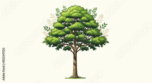A detailed vector illustration of a vibrant green tree with a sturdy trunk, surrounded by delicate foliage, perfect for nature-themed designs and illustrations.